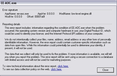 I see something about the Low-Level Engine.dll, could that be the problem?